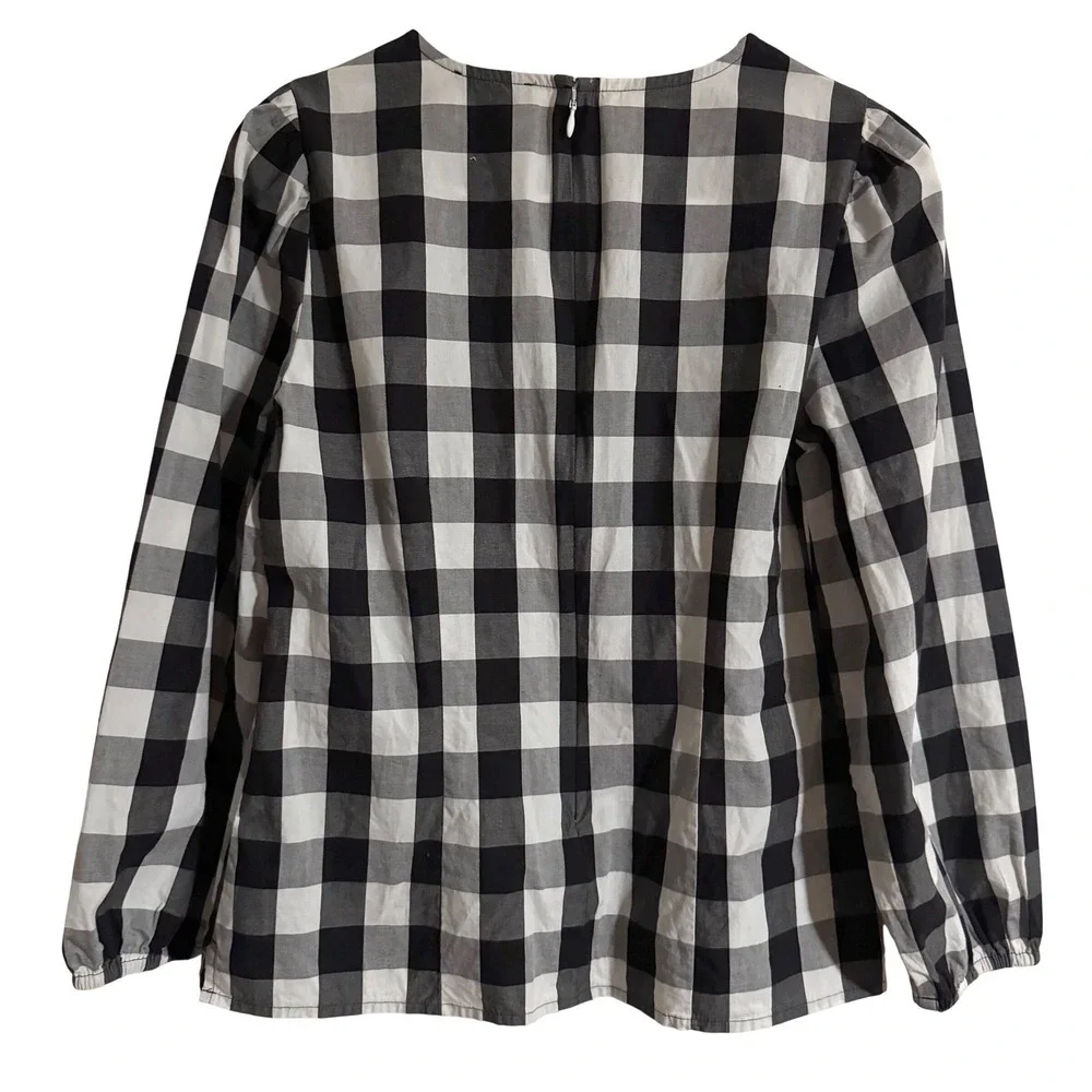 J. Crew Black & White Gingham Plaid Puff Sleeve Blouse‎ Size 4